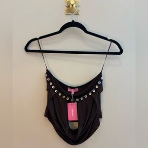 Brown Strapless Cowl Neck Top